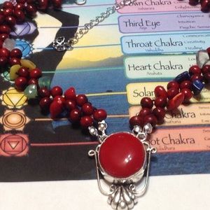 NATURAL CARNELIAN CHOKER W SANDLEWWOOD & CHAKRO